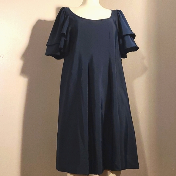 H&M butterfly sleeve navy scoop neck dress - Picture 1 of 10